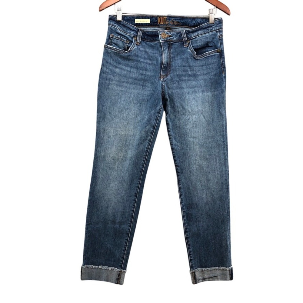 KUT from the Kloth Asher Ankle Straight Leg Jeans Womens 6 Blue Raw Hem Stretch